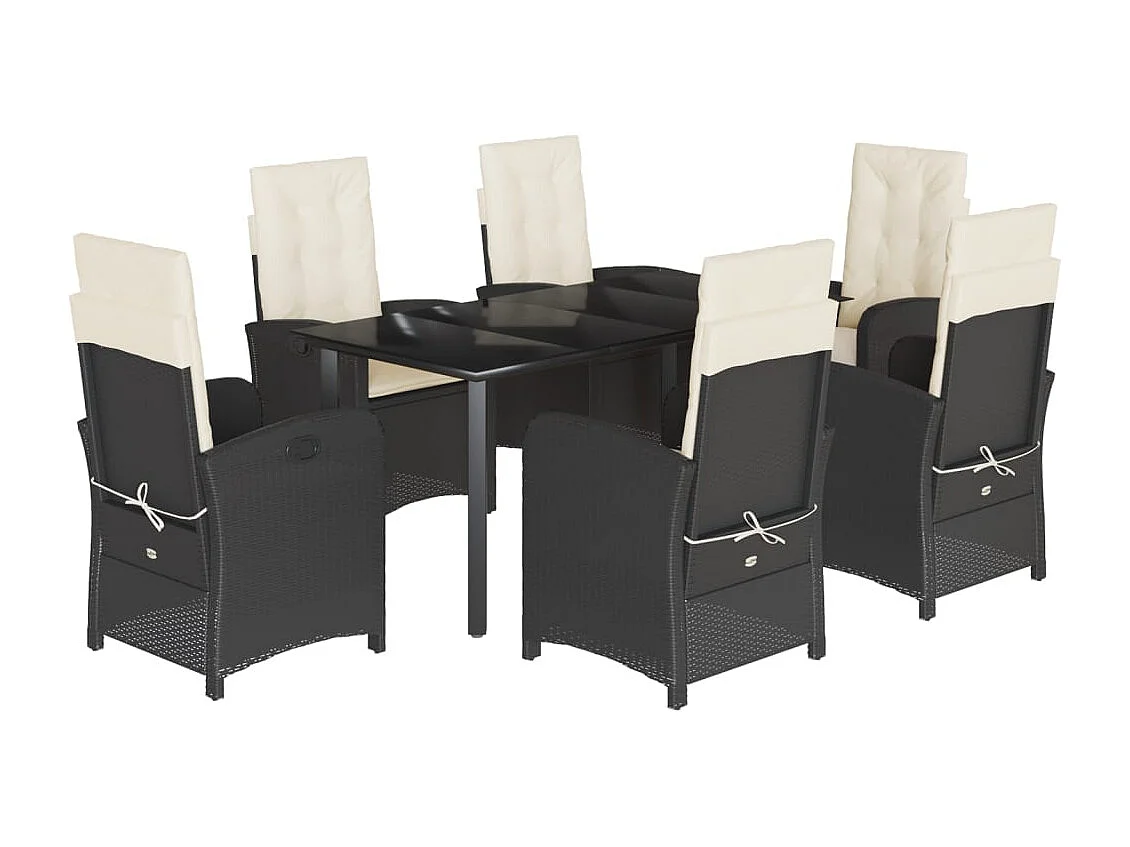 Ensemble à manger de jardin coussins 7pcs Noir Résine tressée