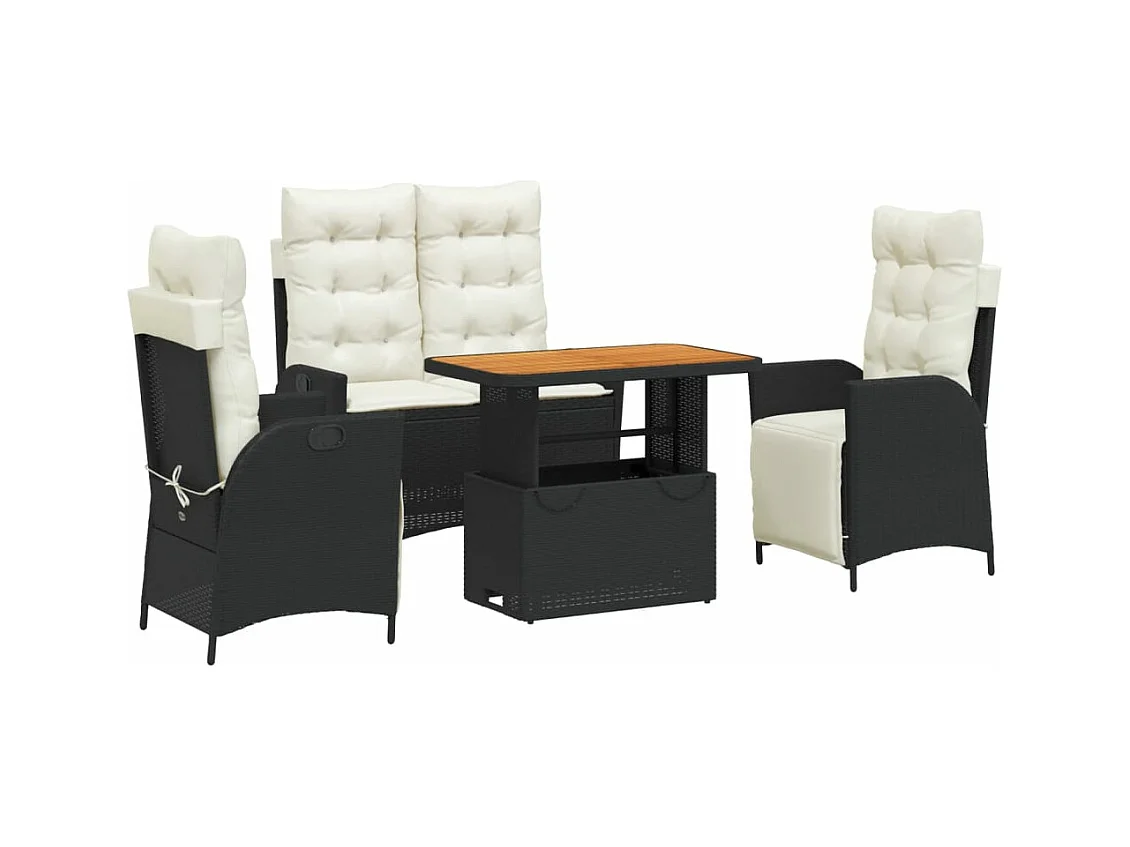 Ensemble à manger de jardin 4 pcs avec coussins noir