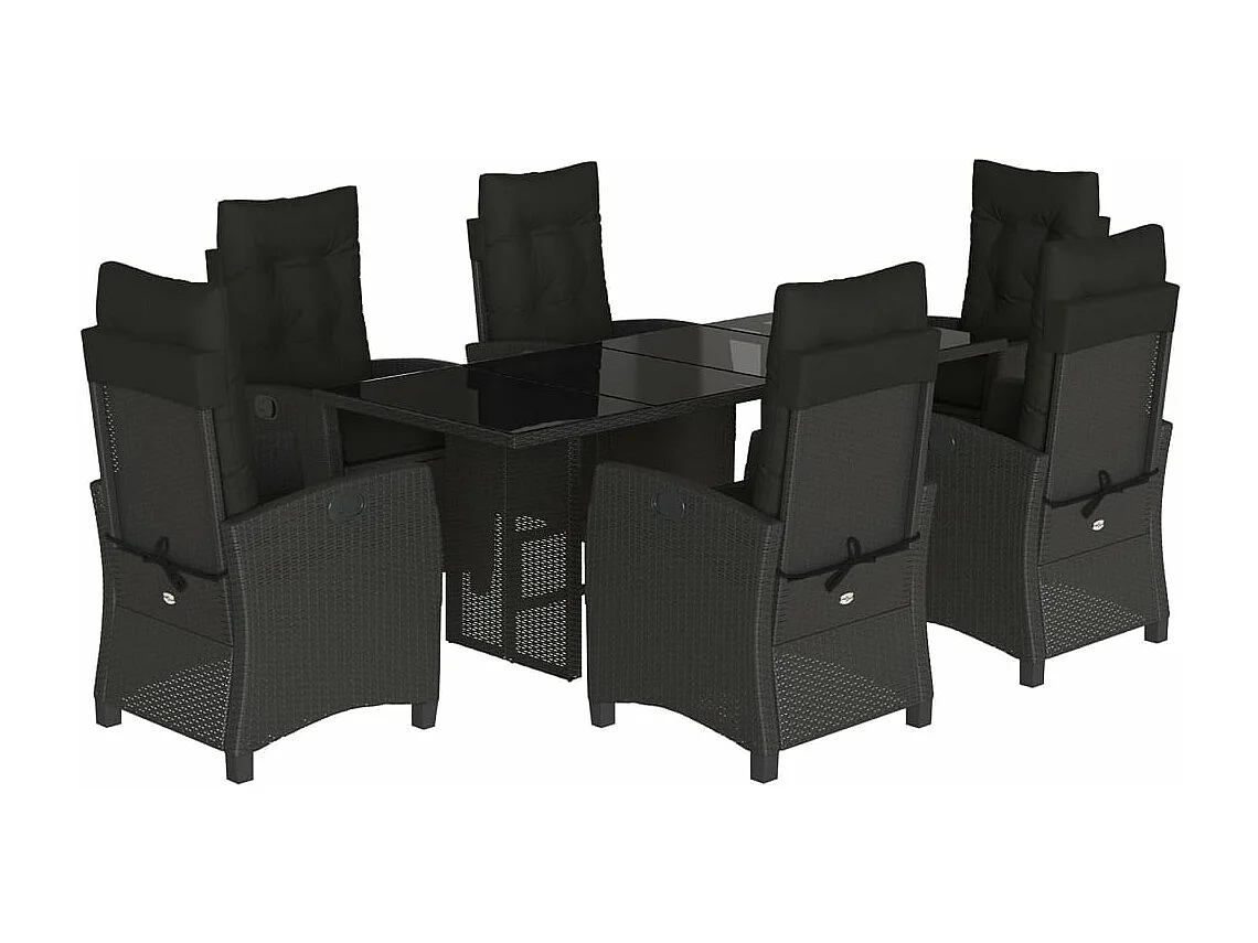 Ensemble à manger de jardin coussins 7pcs Noir Résine tressée