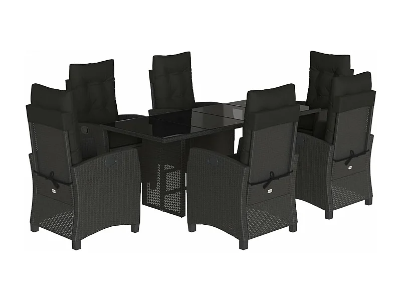 Ensemble à manger de jardin coussins 7pcs Noir Résine tressée