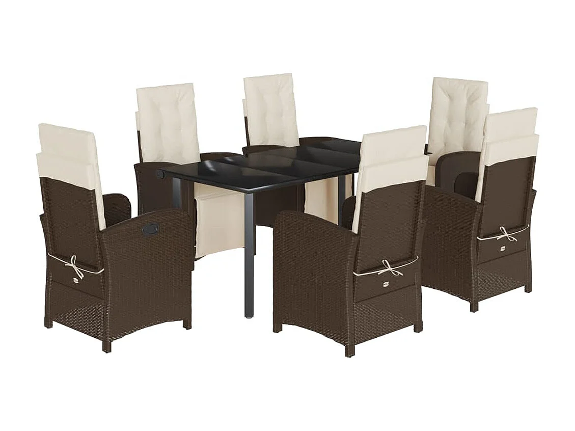 Ensemble à manger de jardin et coussins 7 pcs marron rotin