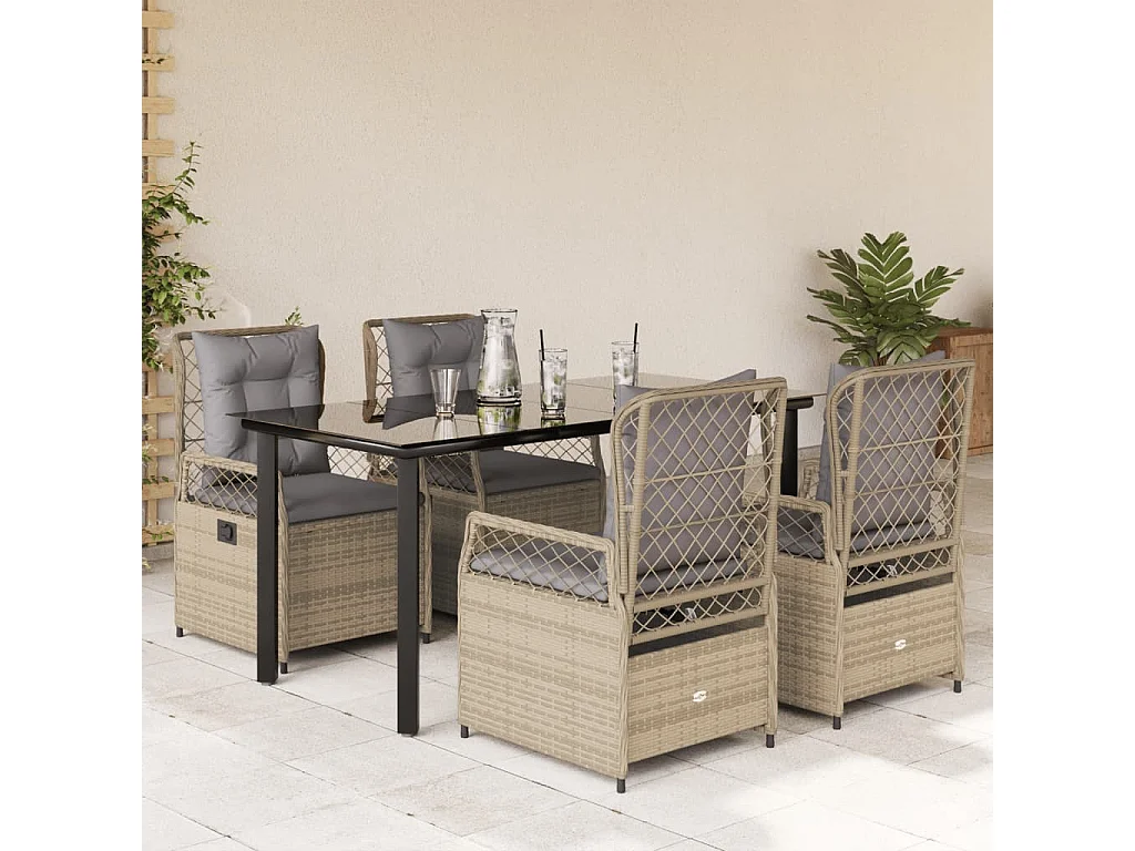 Ensemble à manger de jardin avec coussins 5pcs Beige poly rotin