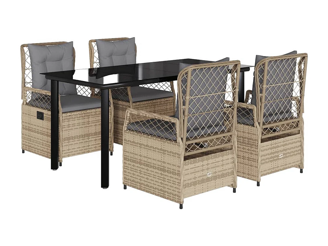 Ensemble à manger de jardin avec coussins 5pcs Beige poly rotin