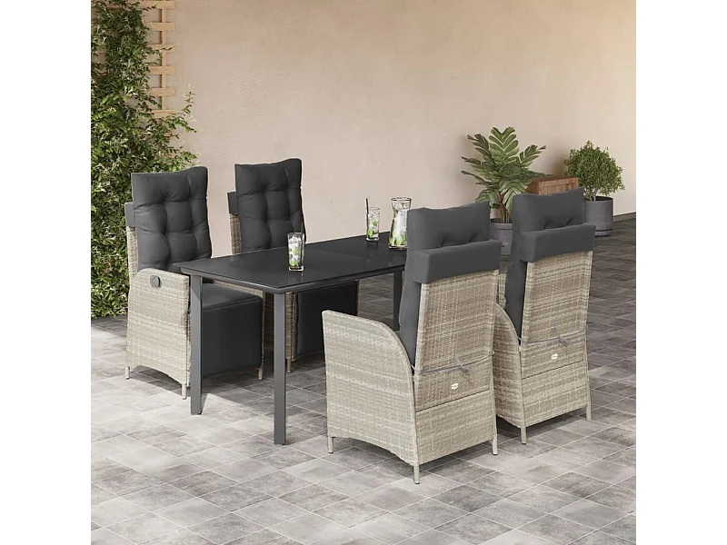 Ensemble à manger de jardin et coussins 5 pcs gris clair rotin