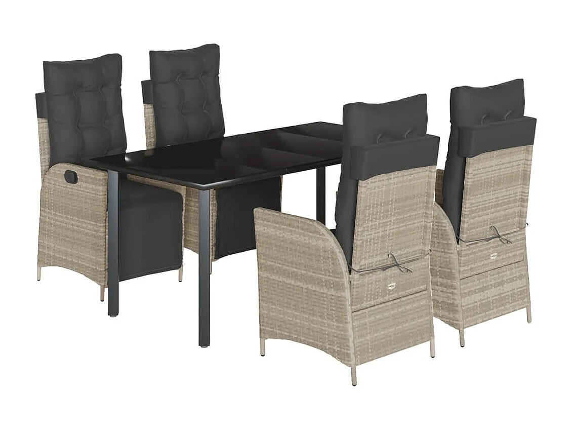 Ensemble à manger de jardin et coussins 5 pcs gris clair rotin