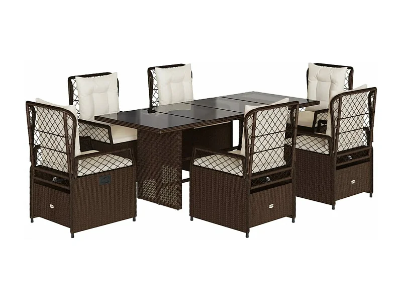 Ensemble à manger de jardin et coussins 7 pcs marron rotin