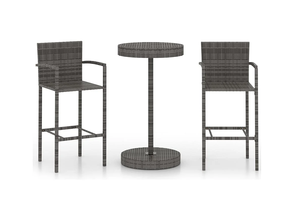 Ensemble de bar de jardin 3 pcs Résine tressée Gris
