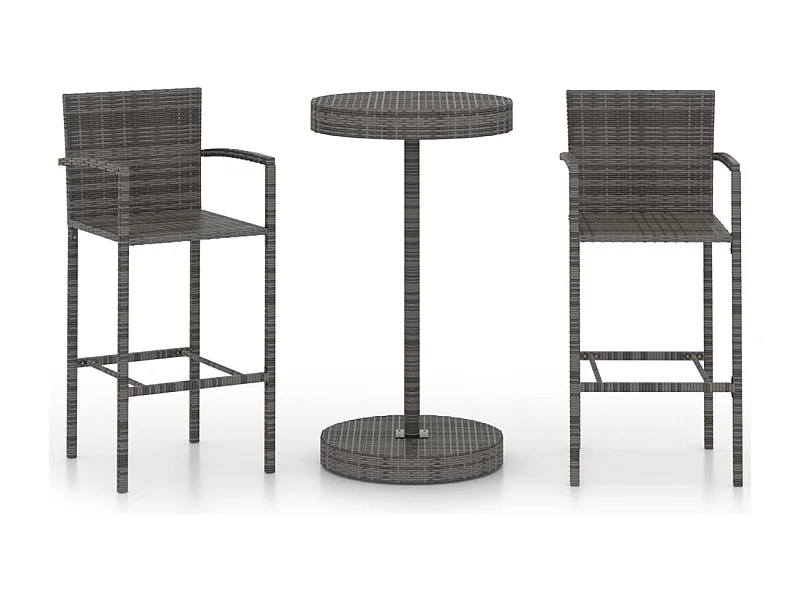 Ensemble de bar de jardin 3 pcs Résine tressée Gris