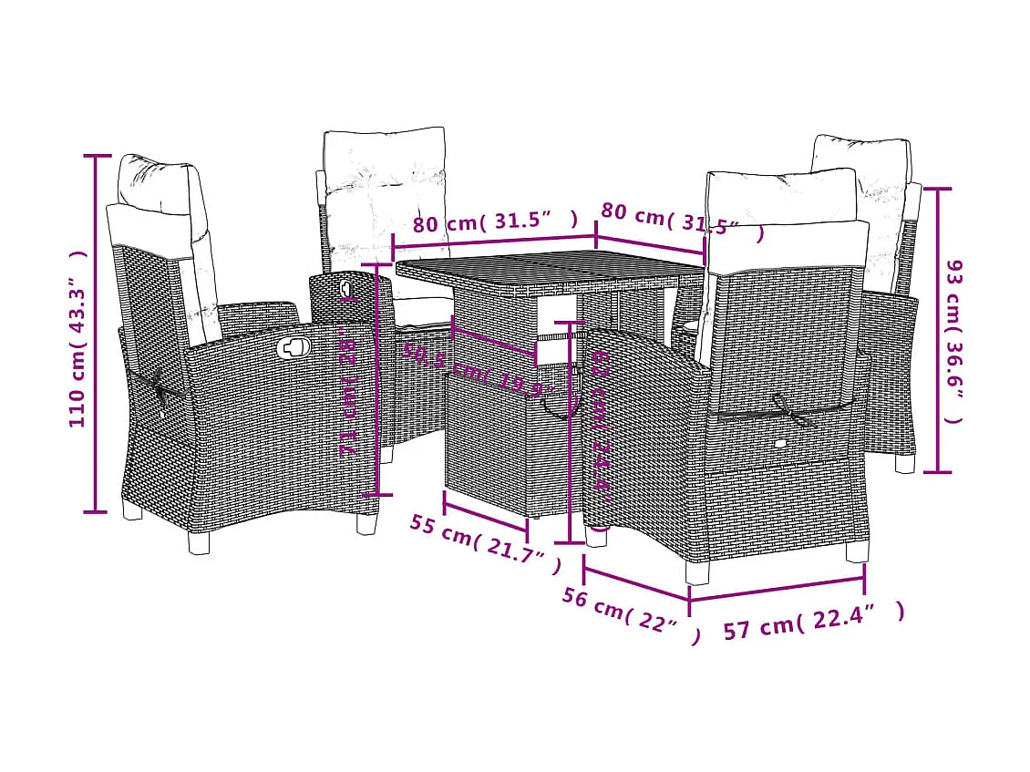 Ensemble à manger de jardin avec coussins 5pcs Beige poly rotin