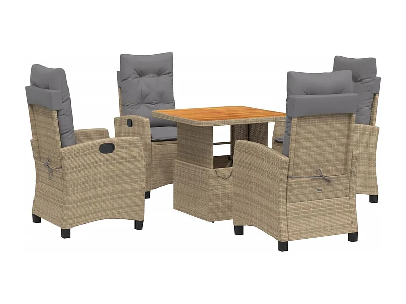 Ensemble à manger de jardin avec coussins 5pcs Beige poly rotin