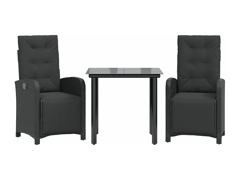 Ensemble de bistro 3 pcs avec coussins noir résine tressée