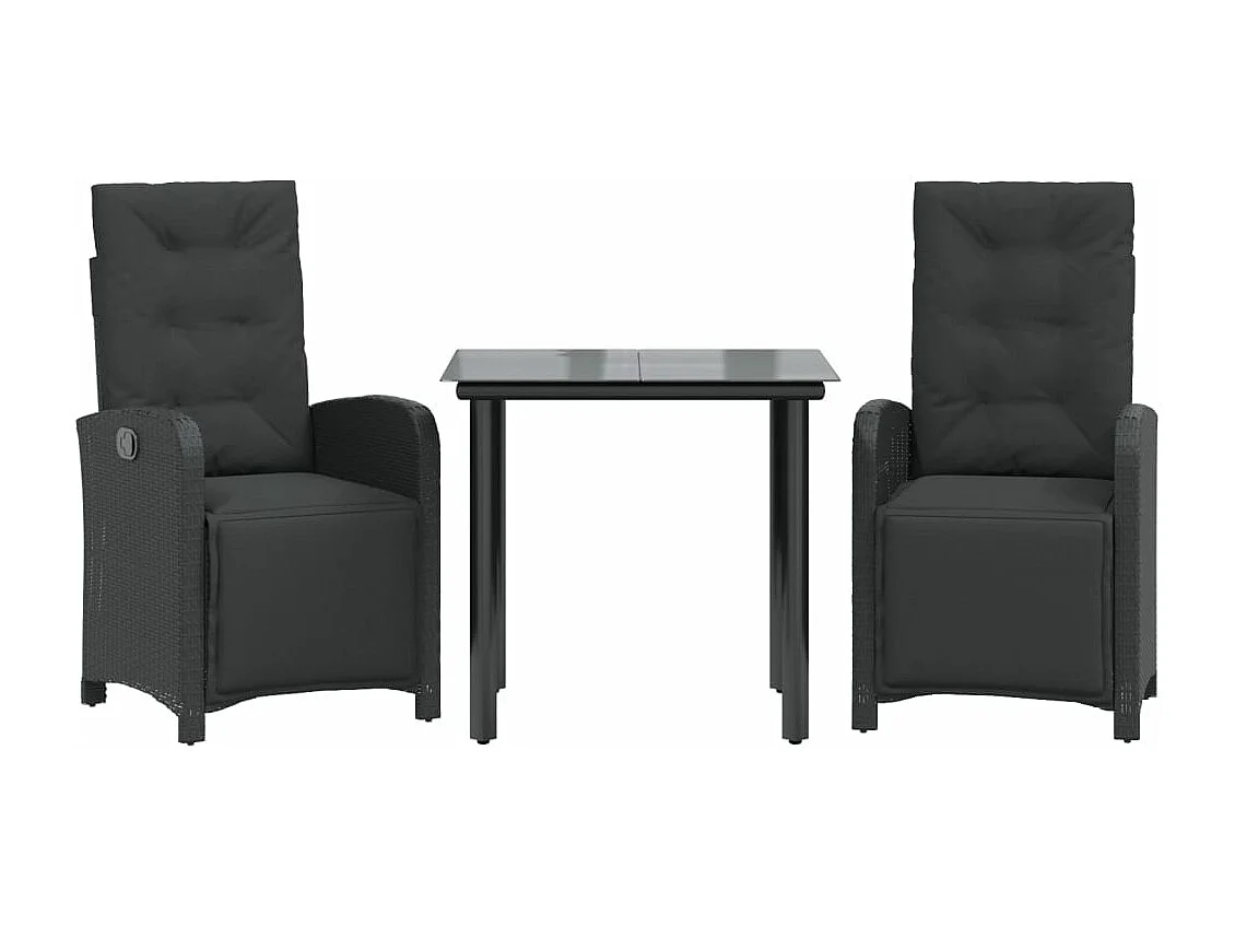 Ensemble de bistro 3 pcs avec coussins noir résine tressée