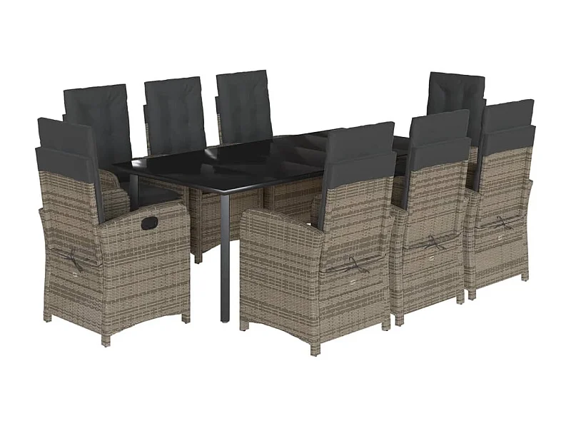 Ensemble à manger de jardin 9 pcs coussins gris résine tressée