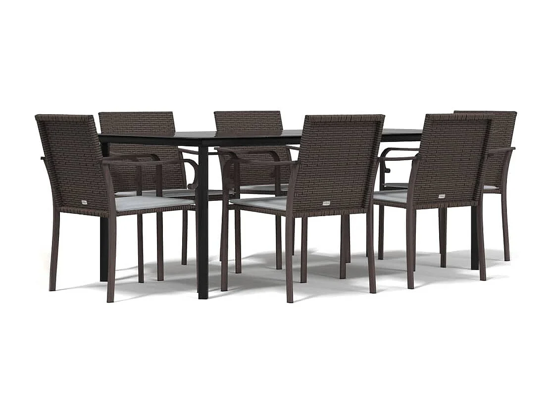 Ensemble à manger de jardin 7 pcs coussins résine tressée acier