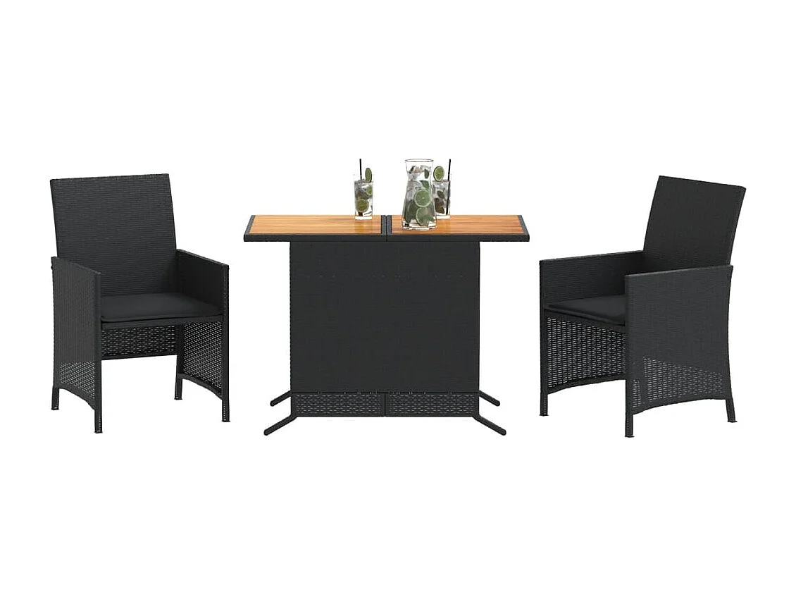 Ensemble de bistro 3 pcs avec coussins noir résine tressée