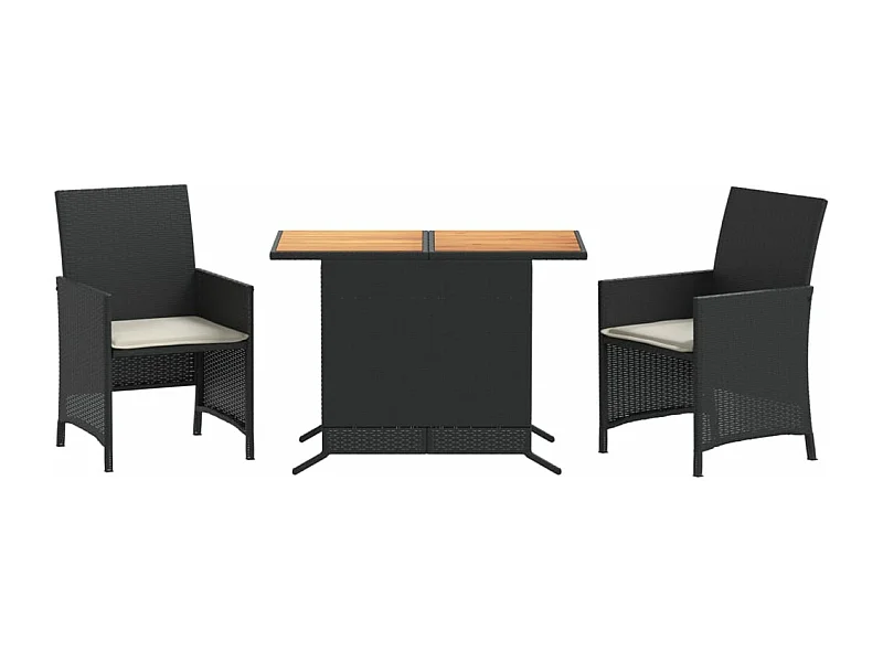 Ensemble de bistro 3 pcs avec coussins noir résine tressée