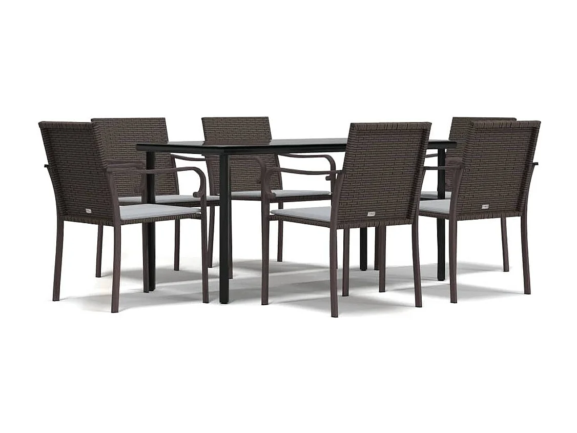 Ensemble à manger de jardin 7 pcs coussins résine tressée acier