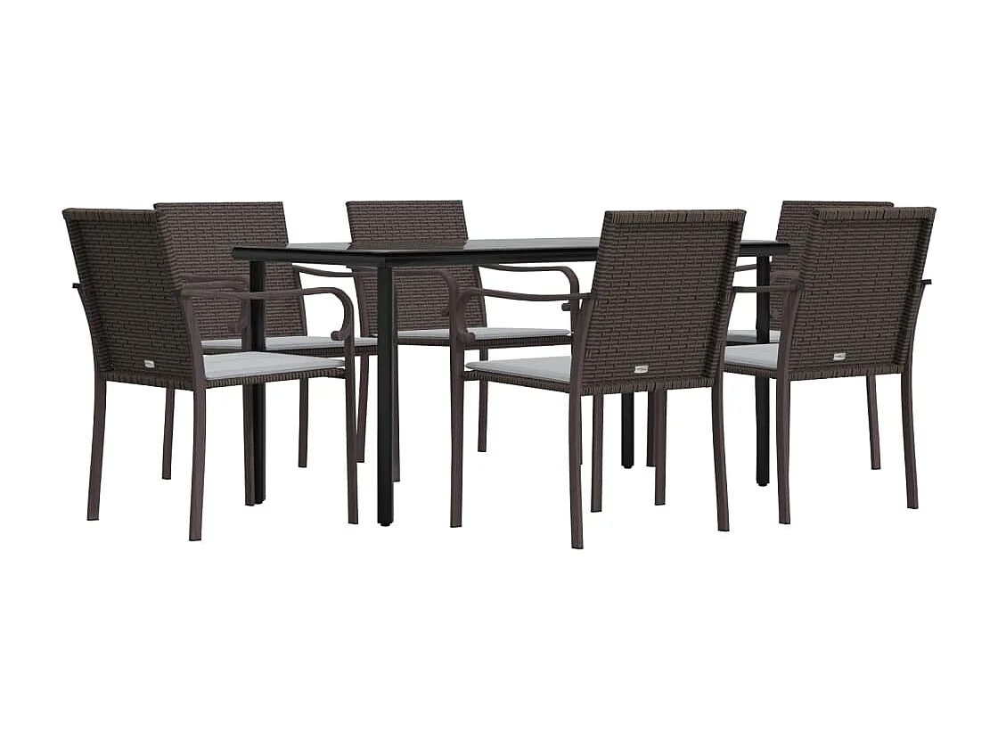 Ensemble à manger de jardin 7 pcs coussins résine tressée acier