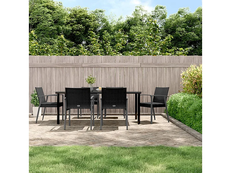 Ensemble à manger de jardin 7 pcs coussins résine tressée acier