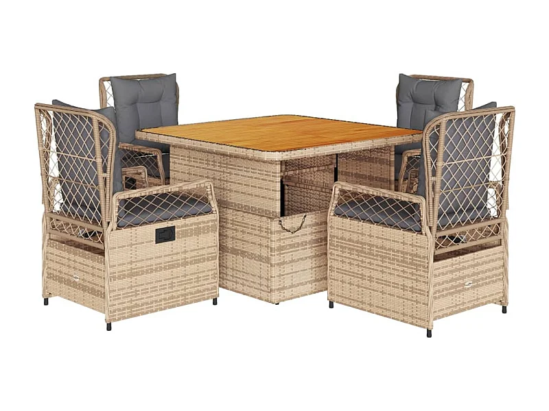 Ensemble à manger de jardin avec coussins 5pcs Beige poly rotin