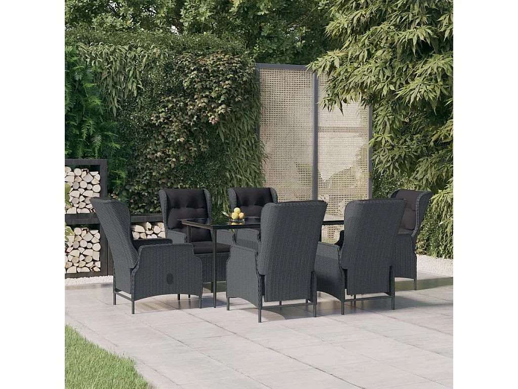 Ensemble à manger de jardin 7 pcs Gris foncé Résine tressée