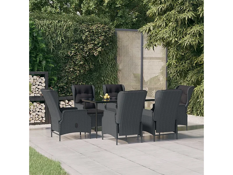 Ensemble à manger de jardin 7 pcs Gris foncé Résine tressée