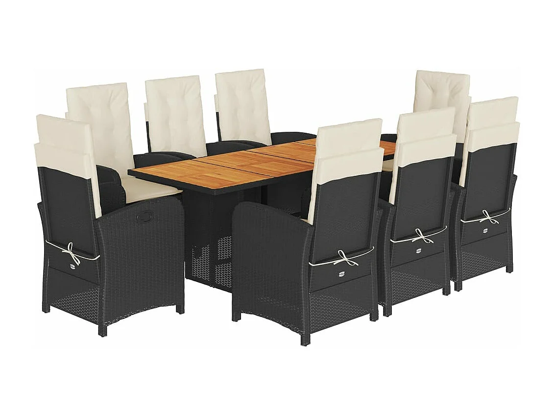 vidaXL Set de comedor de jardín 9 pzas y cojines ratán sintético negro