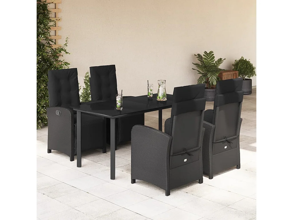 Ensemble à manger de jardin coussins 5pcs Noir Résine tressée