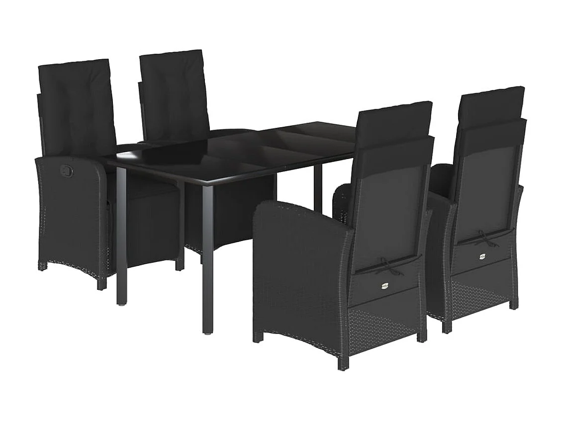 Ensemble à manger de jardin coussins 5pcs Noir Résine tressée