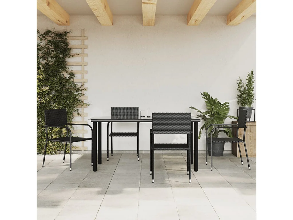 Ensemble à manger de jardin 5 pcs Noir Résine tressée