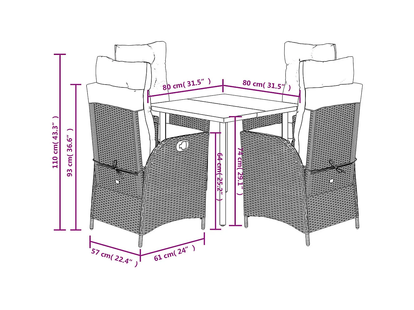 Ensemble à manger de jardin coussins 5pcs Noir Résine tressée