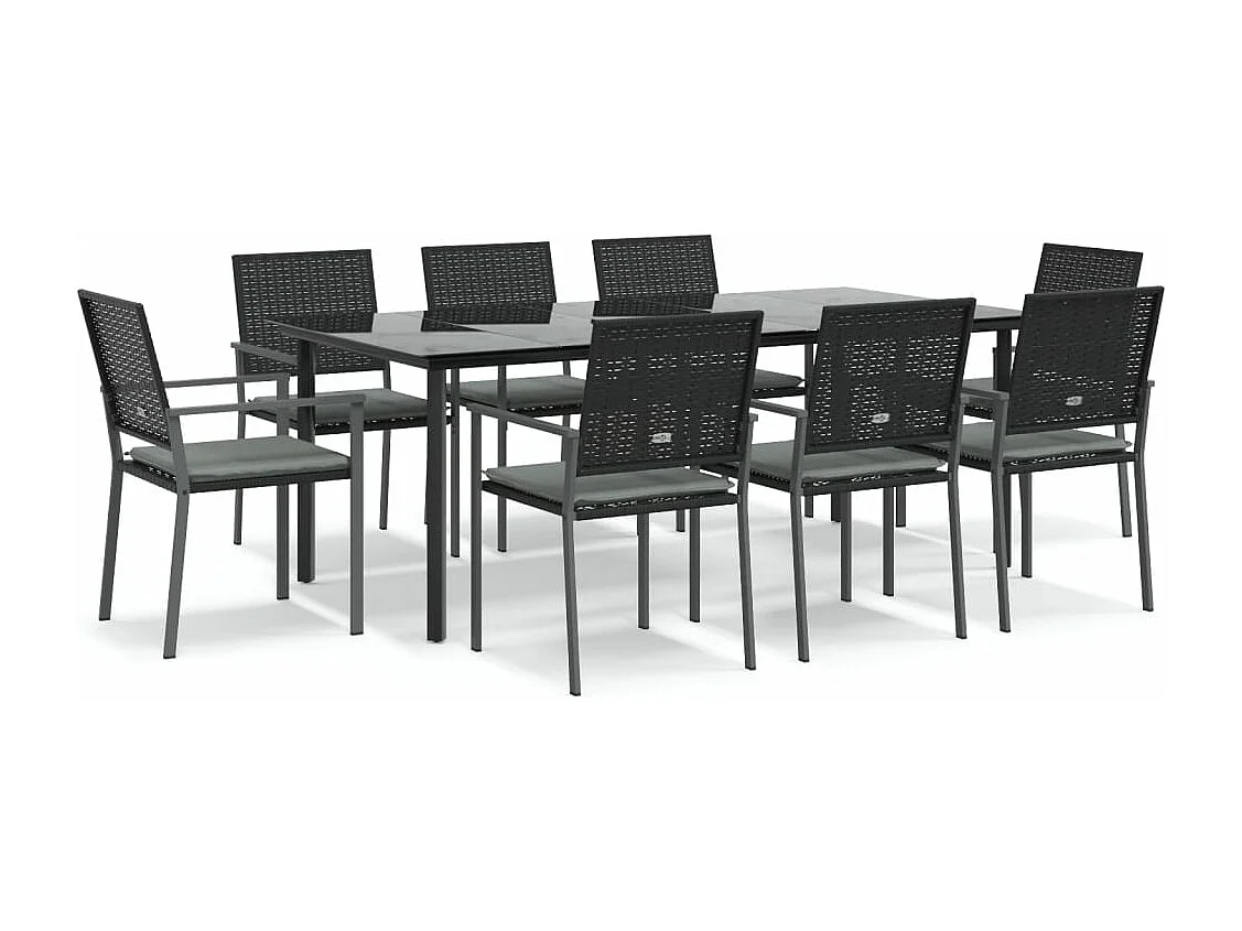 Ensemble à manger de jardin 9 pcs coussins résine tressée acier