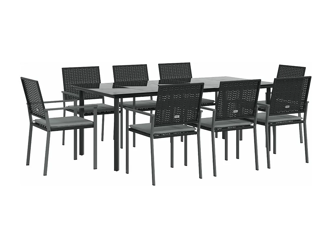 Ensemble à manger de jardin 9 pcs coussins résine tressée acier