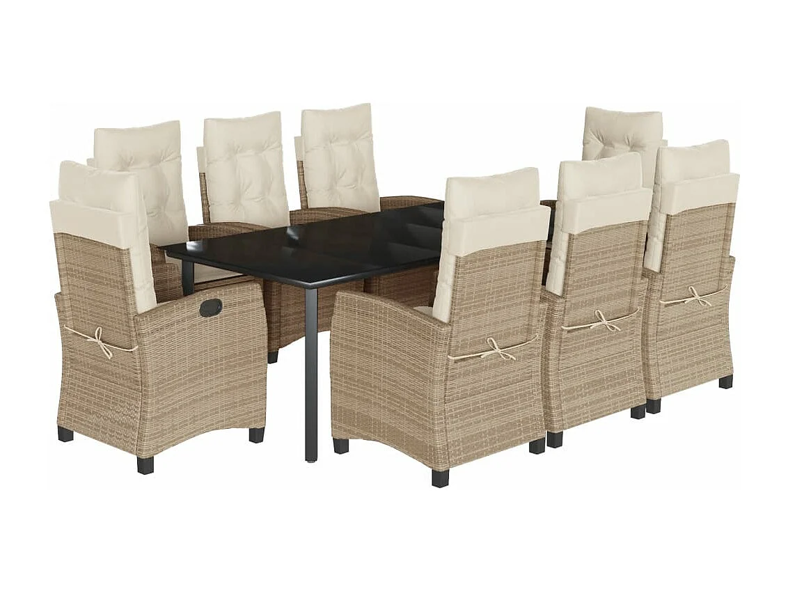 Ensemble à manger de jardin et coussins 9 pcs beige Poly rotin