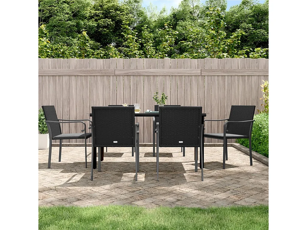 Ensemble à manger de jardin 7 pcs coussins résine tressée acier