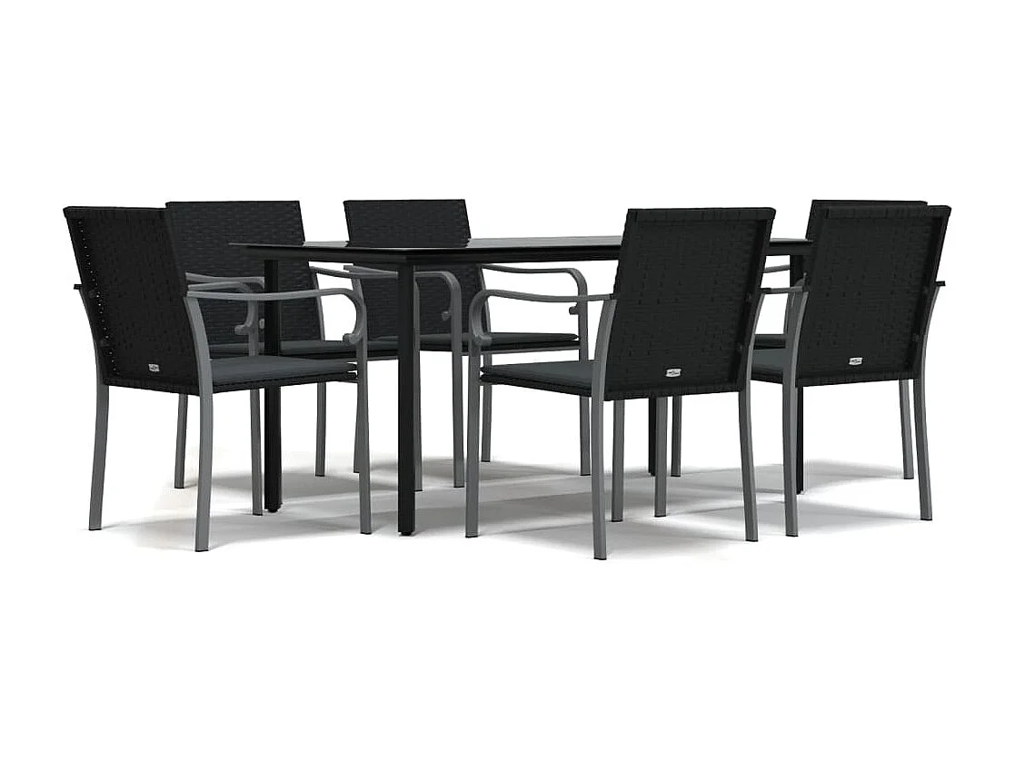 Ensemble à manger de jardin 7 pcs coussins résine tressée acier