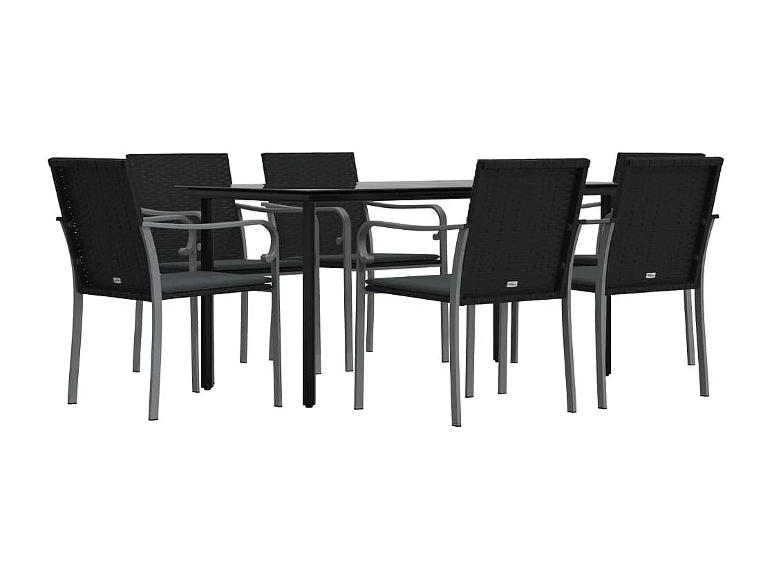Ensemble à manger de jardin 7 pcs coussins résine tressée acier