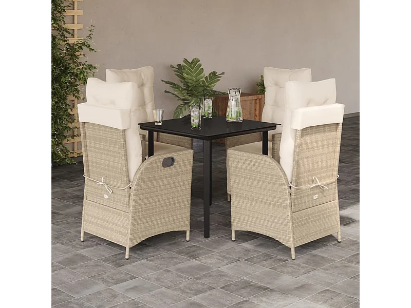 Ensemble à manger de jardin avec coussins 5pcs Beige poly rotin