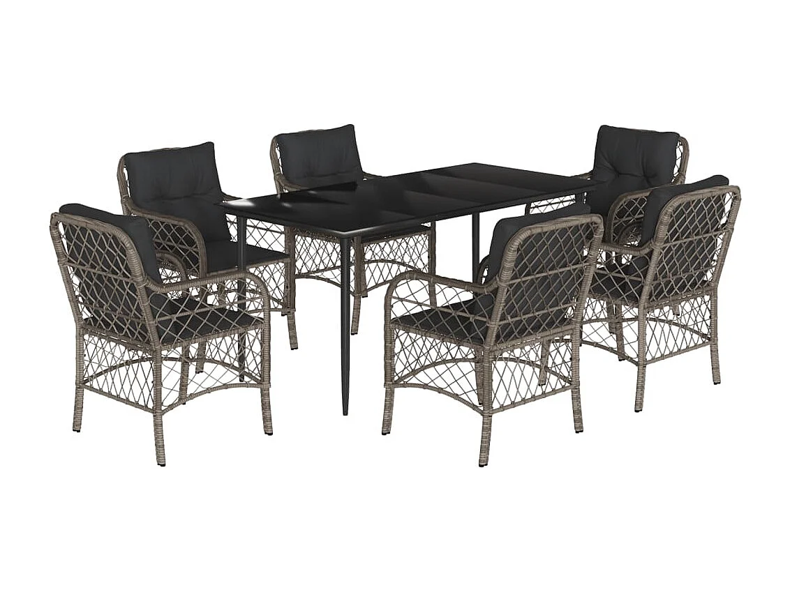 Ensemble à manger de jardin et coussins 7 pcs gris rotin