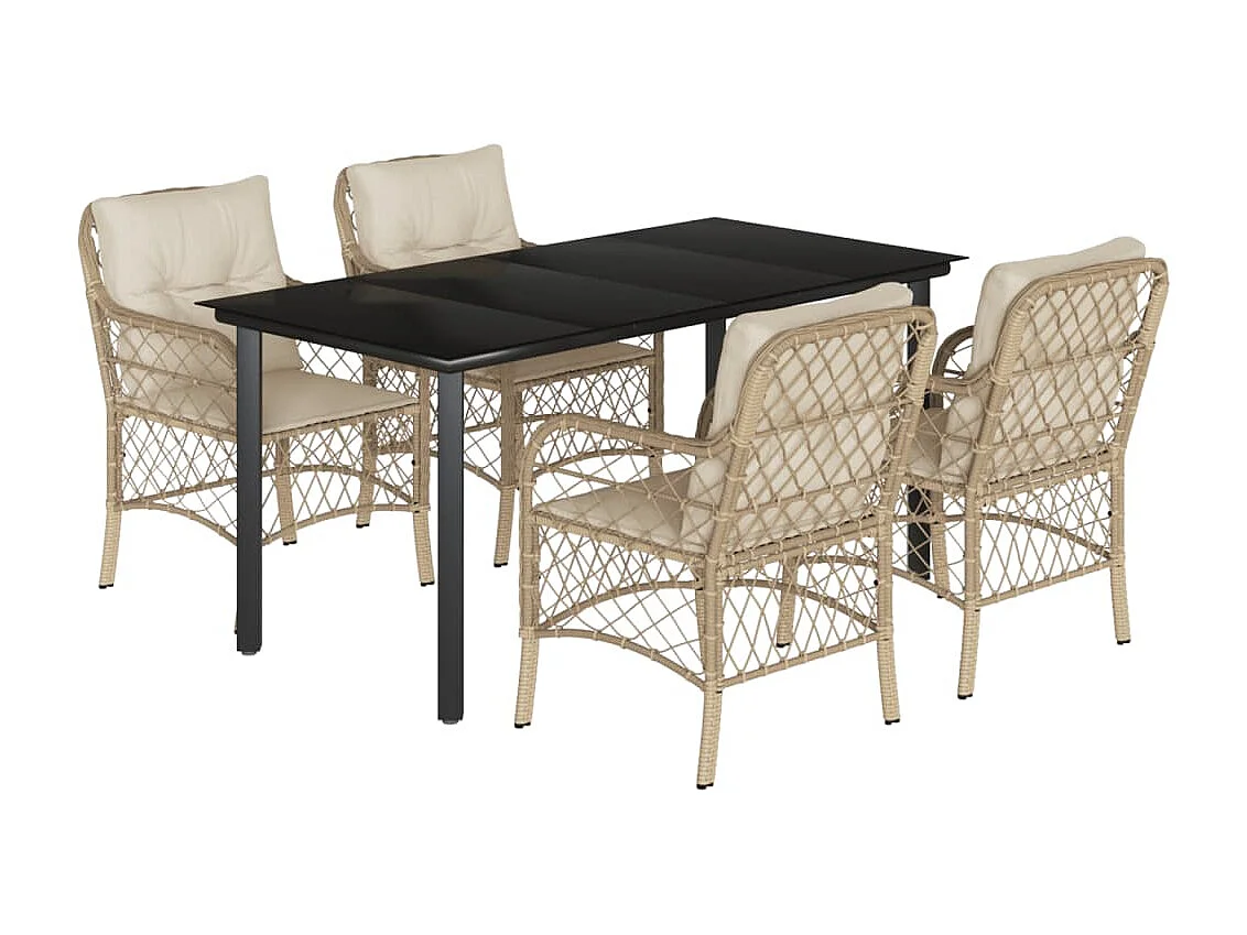 Ensemble à manger de jardin avec coussins 5pcs Beige poly rotin