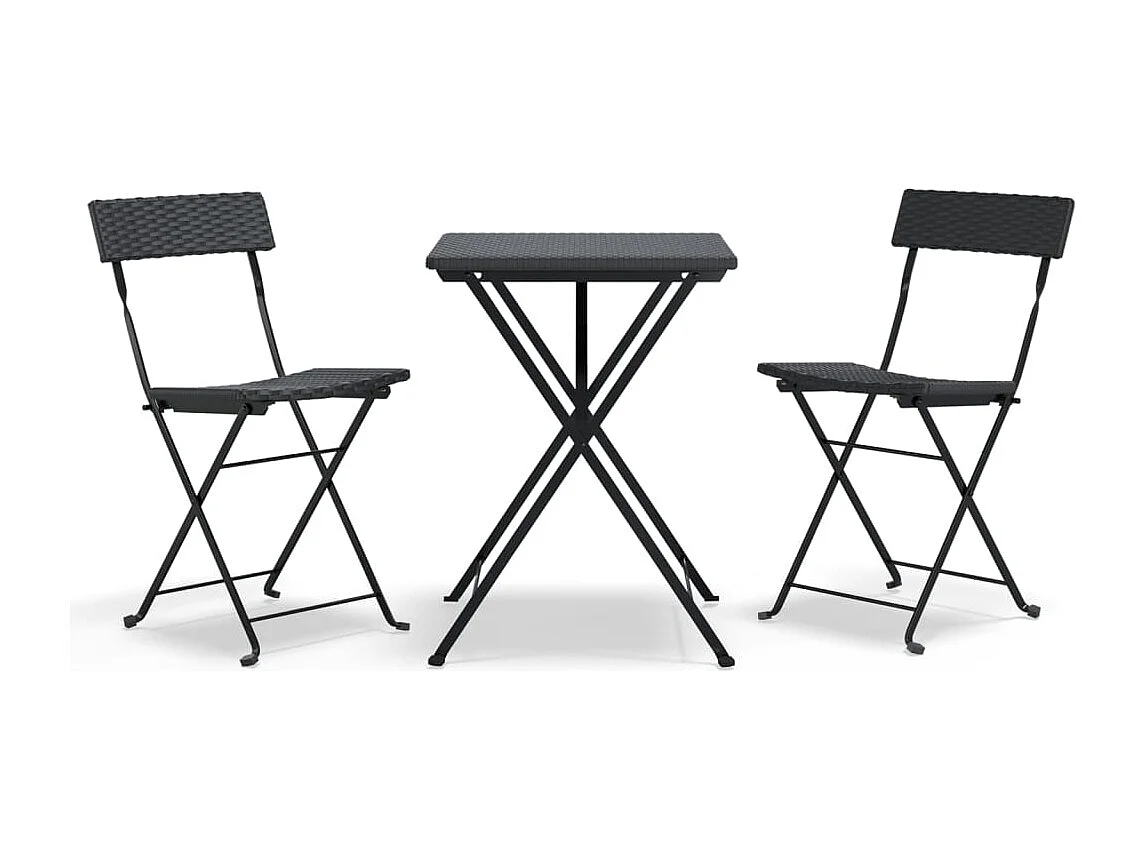 Ensemble de bistro pliable 3 pcs Noir Résine tressée