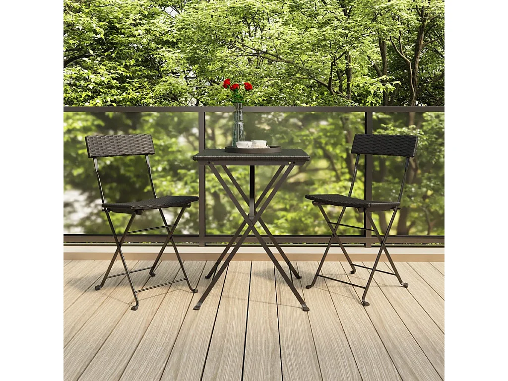 Ensemble de bistro pliable 3 pcs Noir Résine tressée
