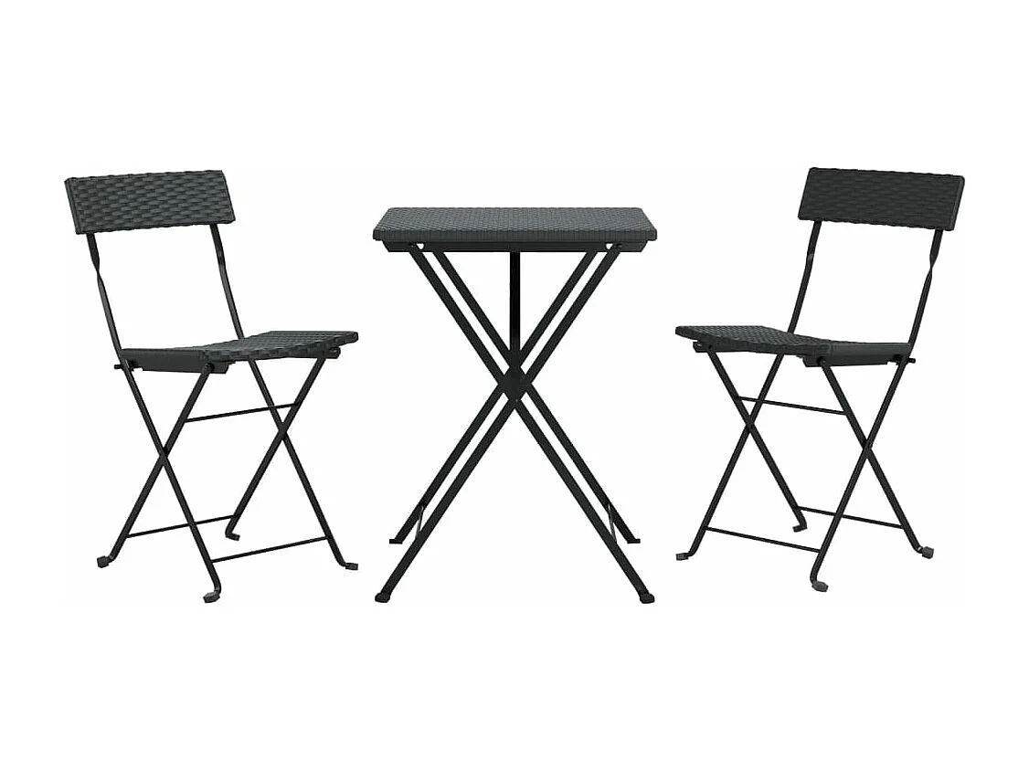 Ensemble de bistro pliable 3 pcs Noir Résine tressée