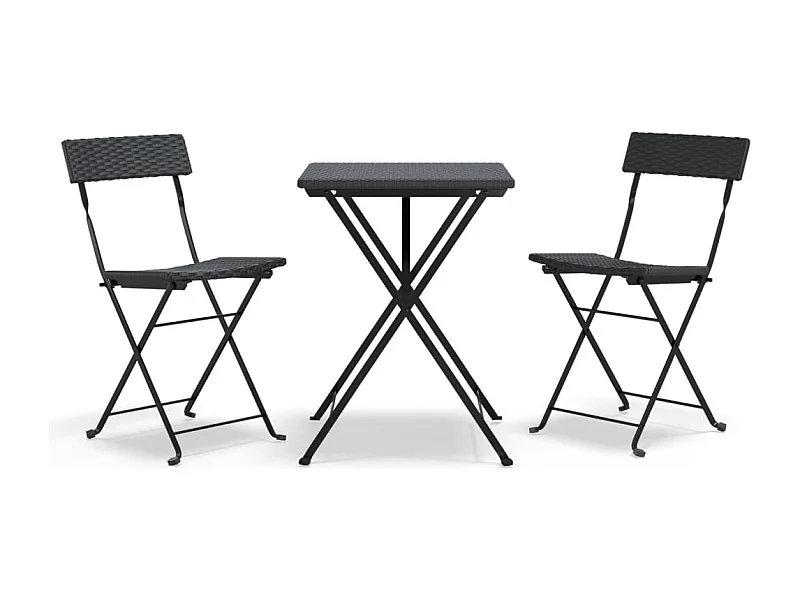 Ensemble de bistro pliable 3 pcs Noir Résine tressée
