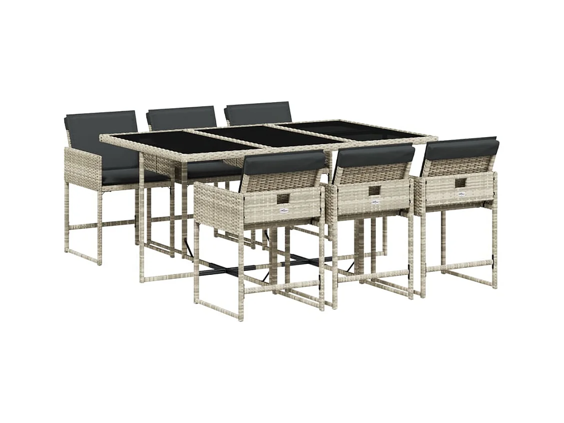 Ensemble à manger de jardin et coussins 7 pcs gris clair rotin