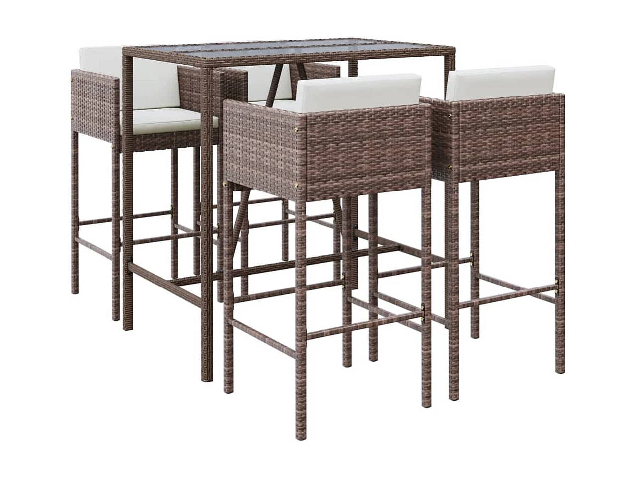 Ensemble de bar de jardin avec coussins 5 pcs marron poly rotin