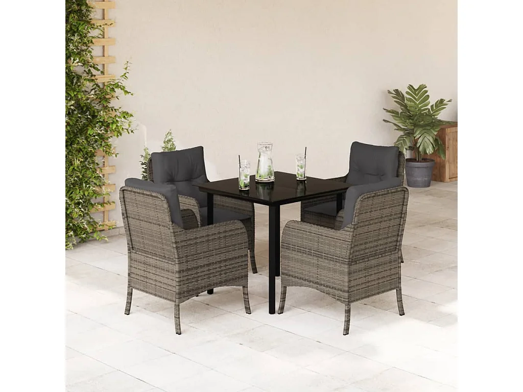 Ensemble à manger de jardin 5 pcs coussins gris résine tressée