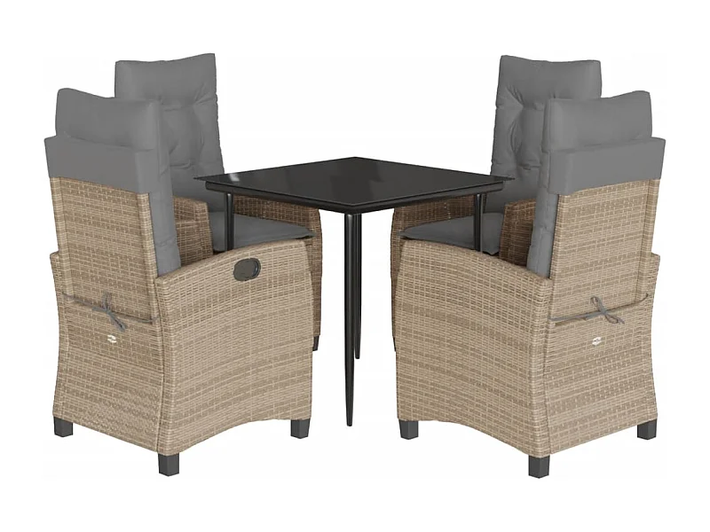 Ensemble à manger de jardin coussins 5 pcs mélange beige rotin