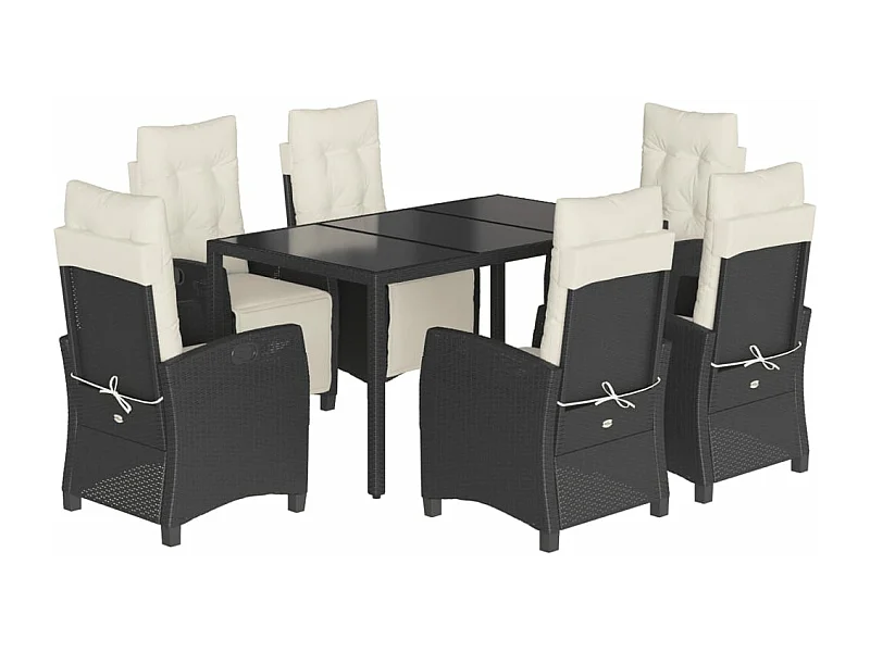 Ensemble à manger de jardin coussins 7pcs Noir Résine tressée