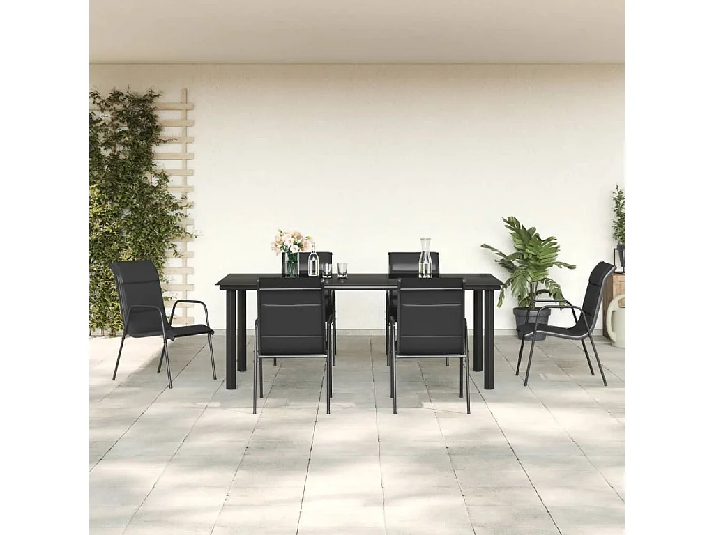 Ensemble à manger de jardin 7 pcs noir textilène et acier